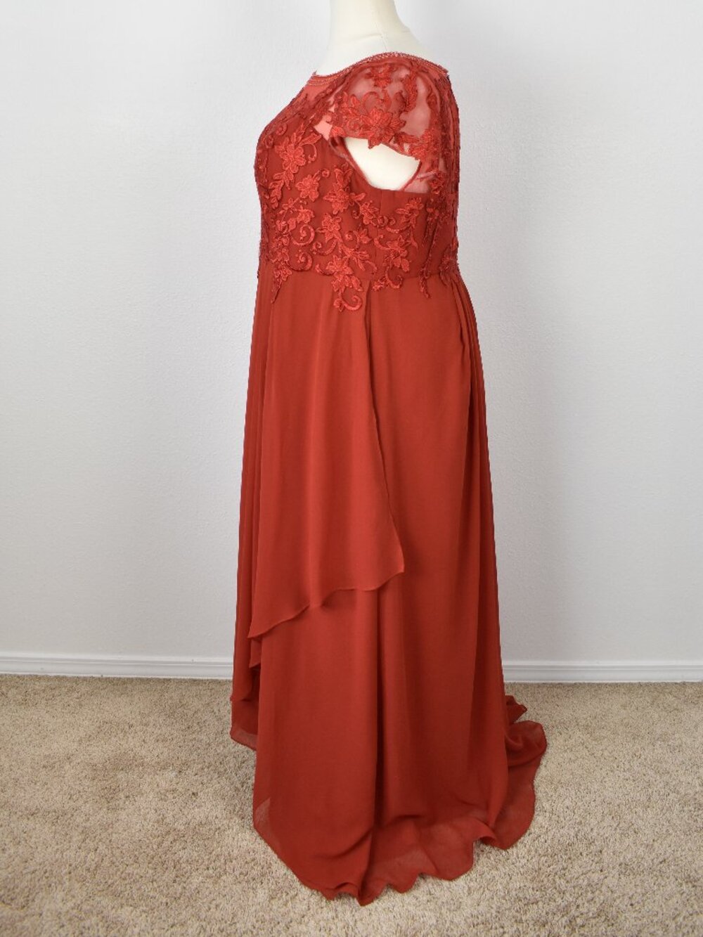 Azazie RUST Short Sleeve Lace Chiffon Dress - 22 - Picture 5 of 12